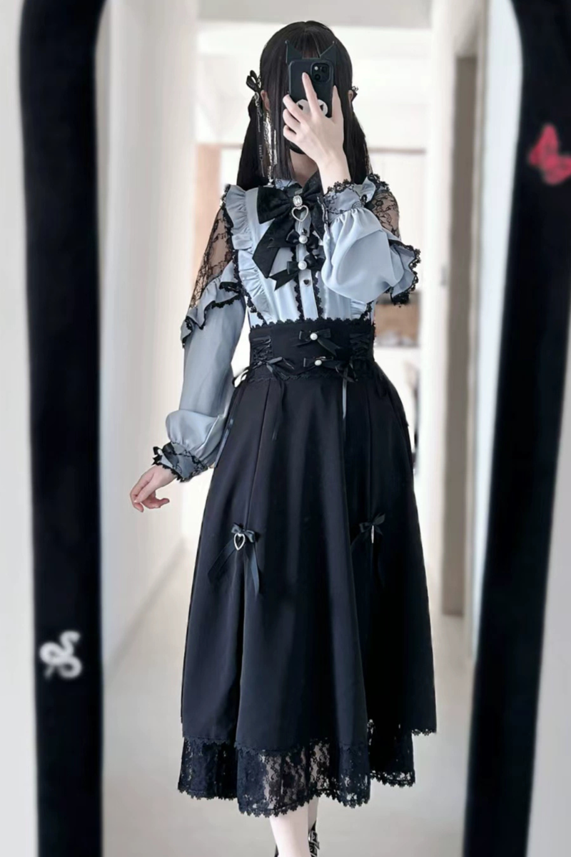 French Lace Trim Shirt + Long Skirt
