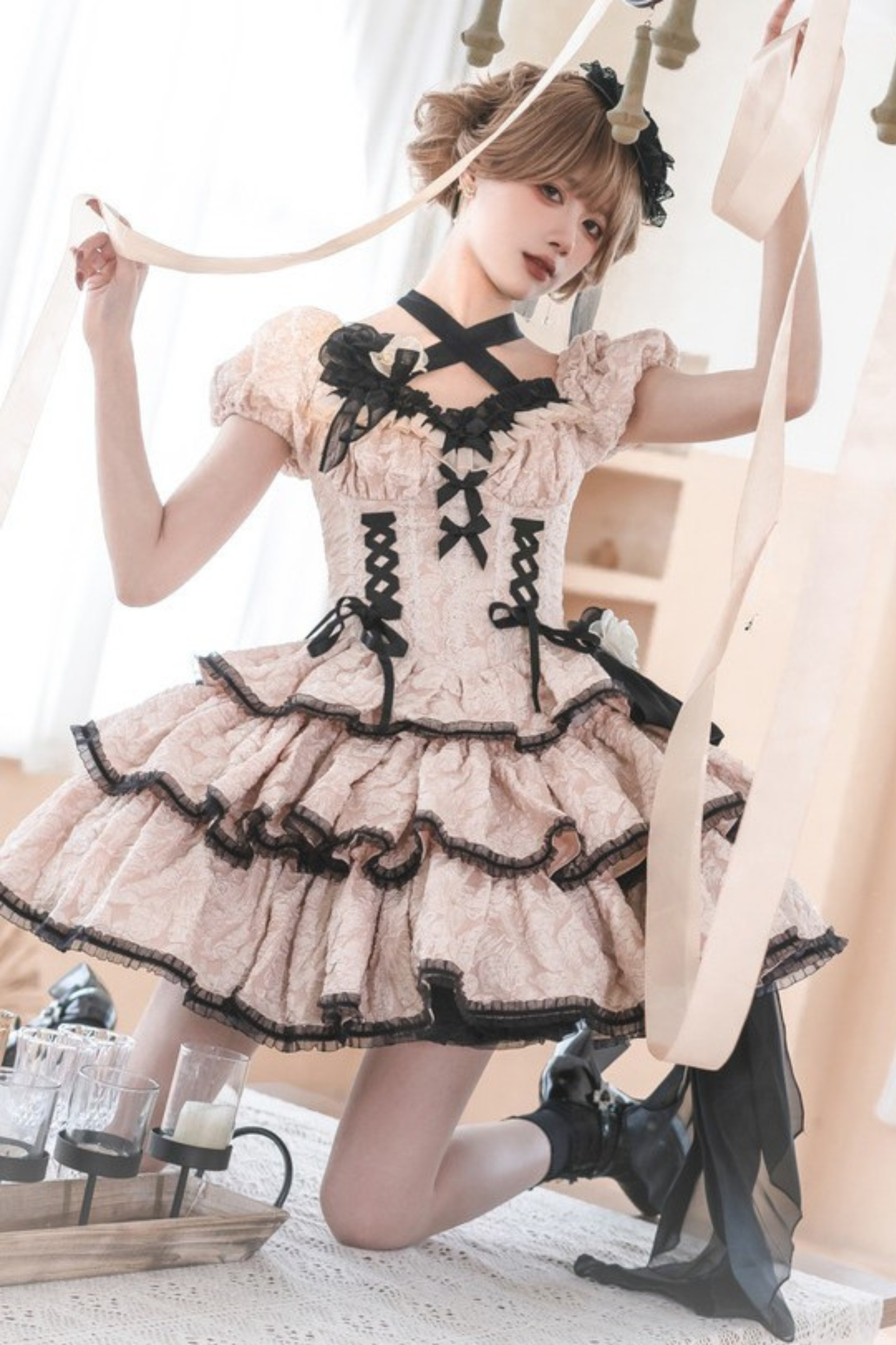 Sweet Dark Lace Up Lolita Dress