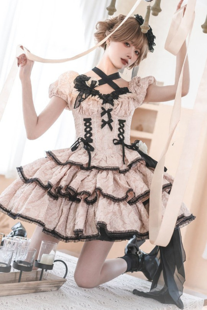 Sweet Dark Lace Up Lolita Dress