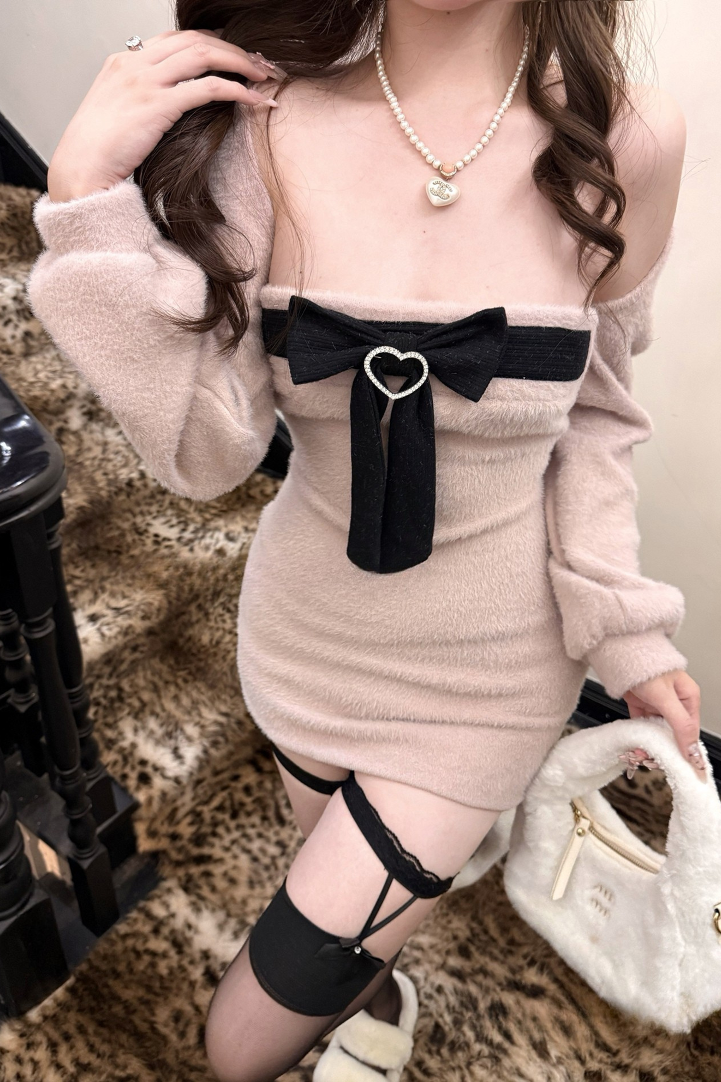 Big Ribbon Sweet Girly Pure Bodycon Dress