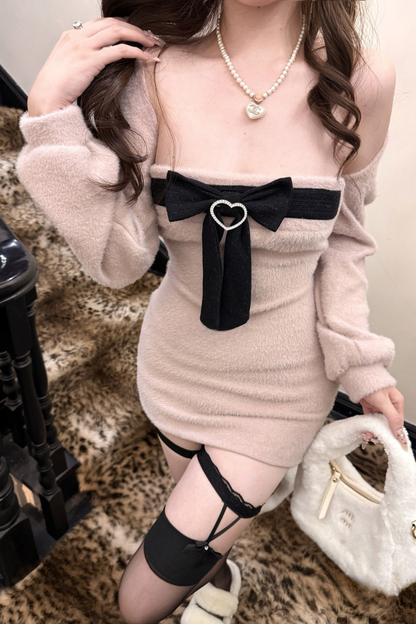 Big Ribbon Sweet Girly Pure Bodycon Dress