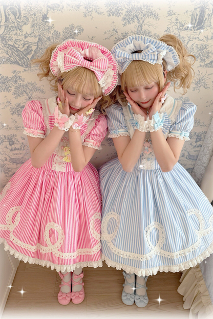 [pre-order] Retro Doll-like Lolita Dress + Hair Band + Clip + Bonnet + Hat