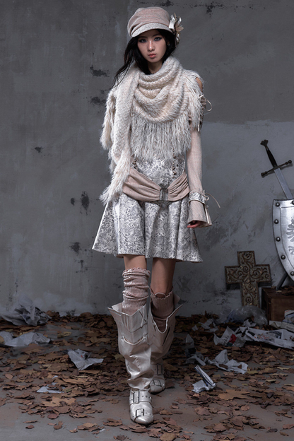 Retro Punk Off Shoulder Patchwork Dress