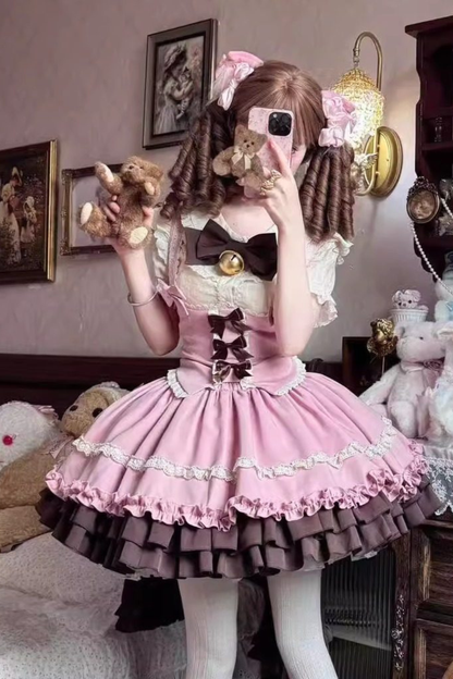 Sweet Cup Ribbon Lolita Skirt + Vest + Shirt + Ribbon + Train