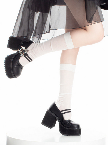 College Style Butterfly Platform Block Heel Shoes