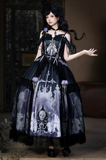 Gothic Style Dark Camisole Top + Dark Skull Skirt