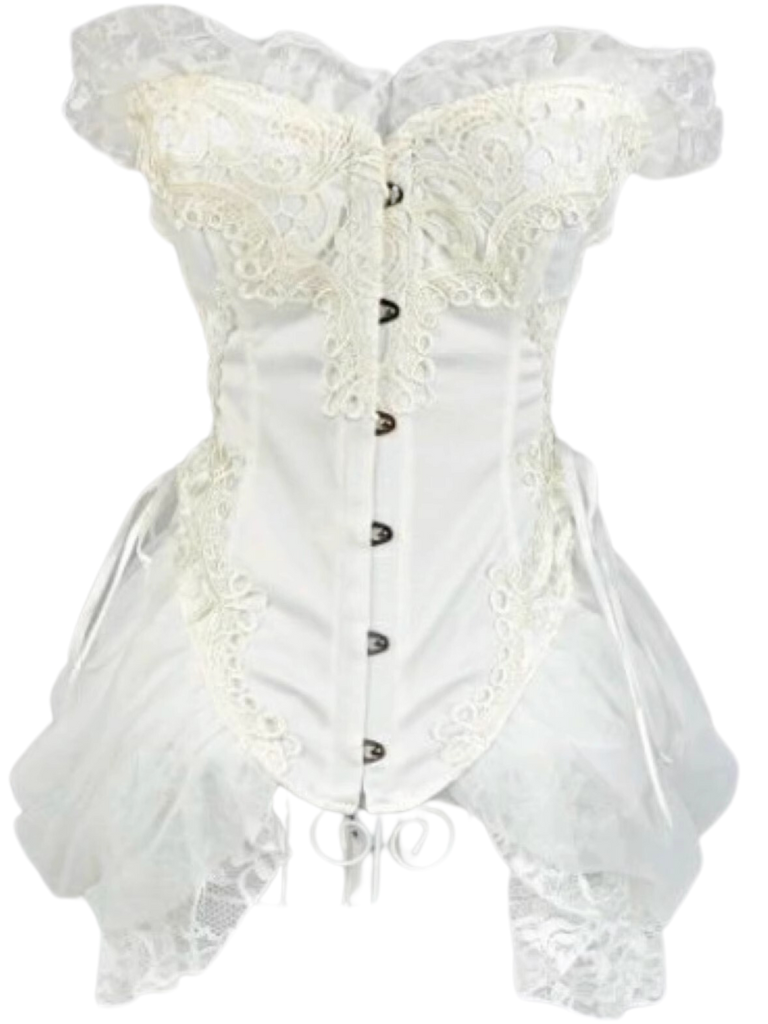Fairy Lace Embroidery Lace-up Bustier Tulle Dress Set