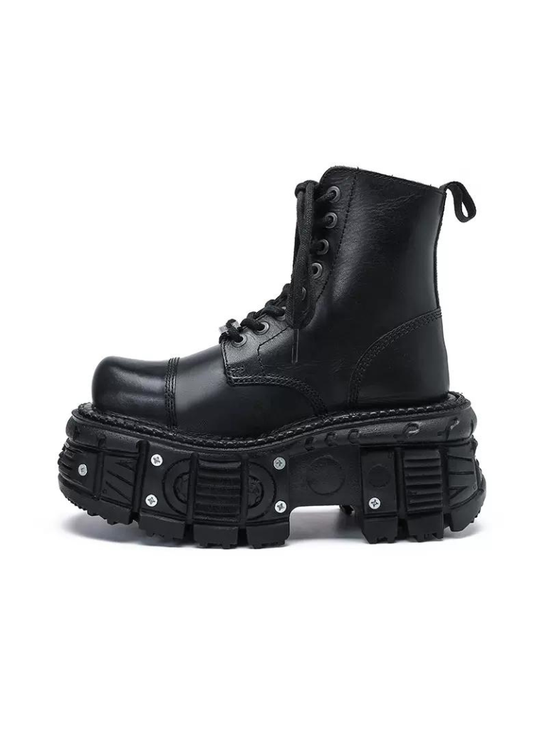 Dark Punk Metal Lace-up Platform Short Boots