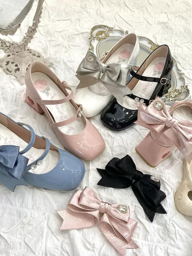 Ribbon Open Heart High Heel Lolita Shoes [jewel Ribbon/normal Ribbon]