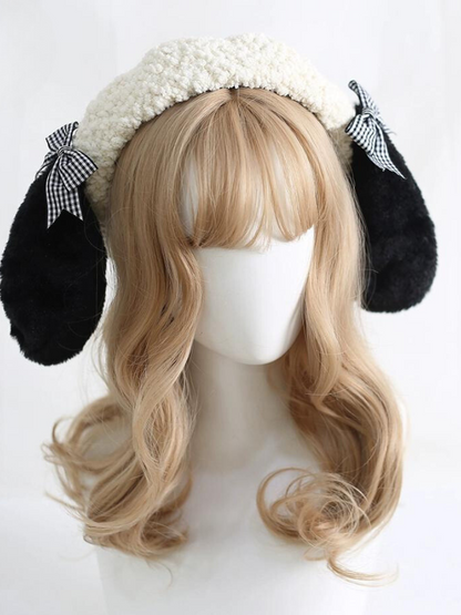 Dog Fur Plaid Bow Beret