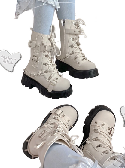 Cool Punk Studs Metal Strap Lolita Boots