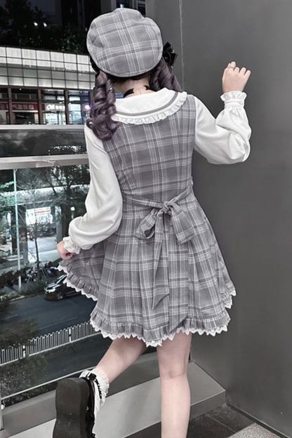 Plaid Sweet Cape Design Dress
