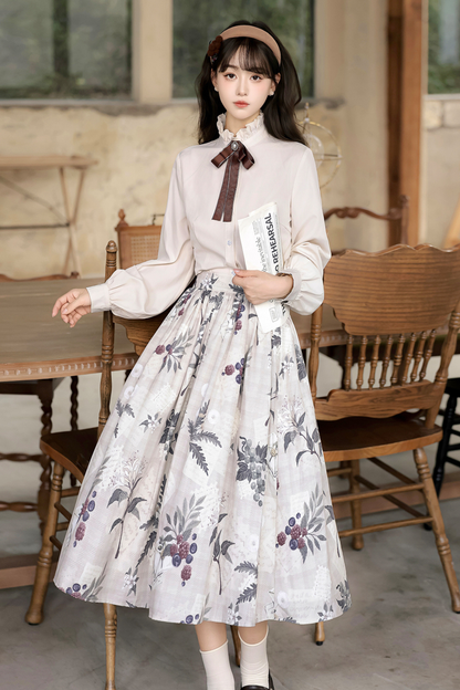 Retro Long Coat + Skirt + Shirt + Vest