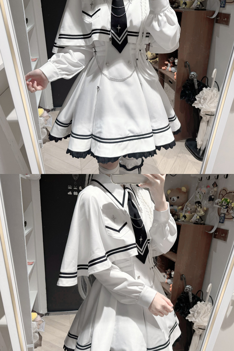 Star Sailor Flare Dress + Leg Warmers + Cape + Necktie