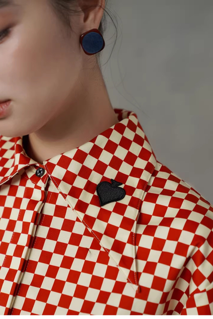 Retro Plaid Playing Card Design Blouse