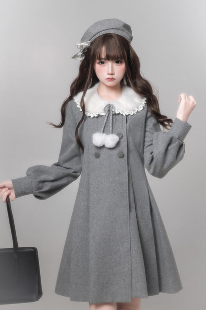 Sweet Flared Coat + Skirt + Shirt + Beret