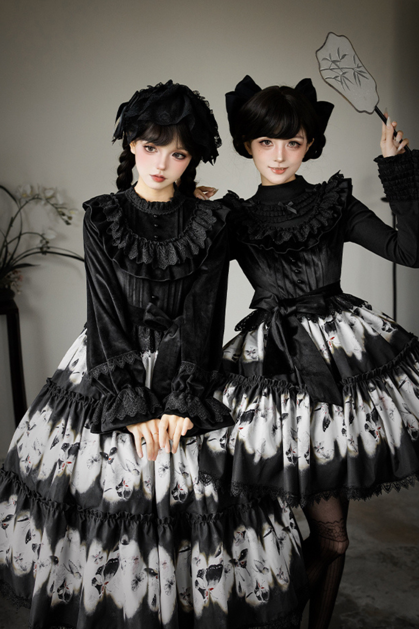Butterfly Print Swing Lolita Dress + Jumper Skirt + Hairband + Innerwear + Ribbon