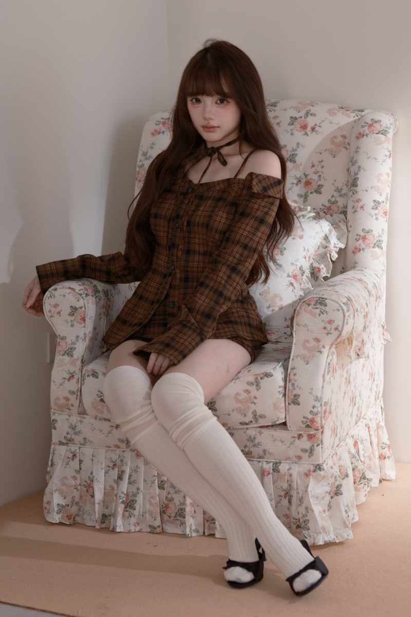 Checkered Off Shoulder Top + Shorts