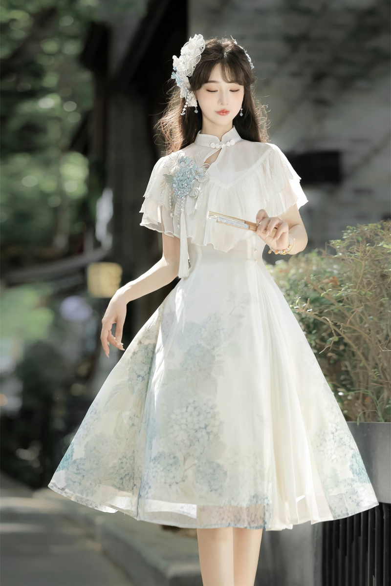 Hydrangea Letter Lolita Suspender Dress + Shawl