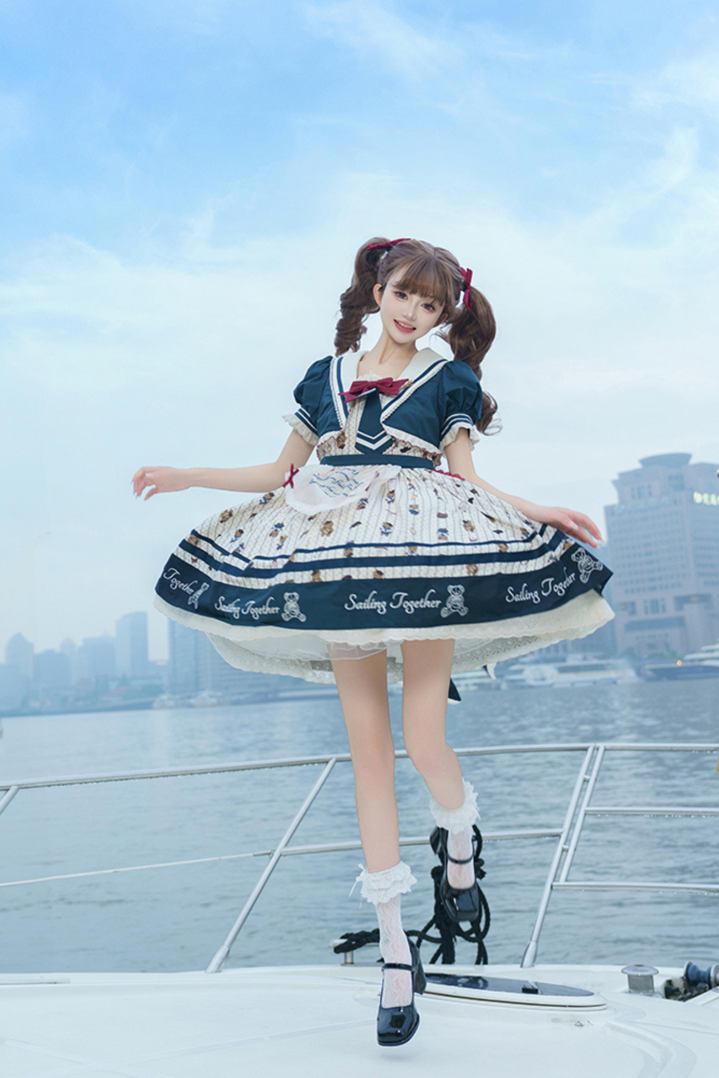 [pre-order] Jasmine Bear Marine Design Jumper Skirt + Short Outerwear