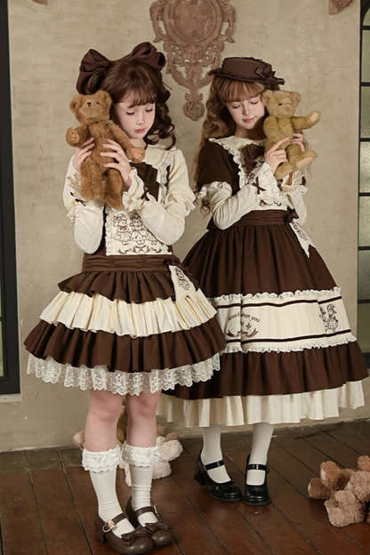 Doll Fairytale Lolita Dress + Bow Brooch + Belt + 2way Embroidery Brooch