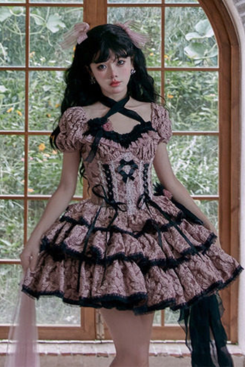Dark Pink Lace Up Lolita Dress