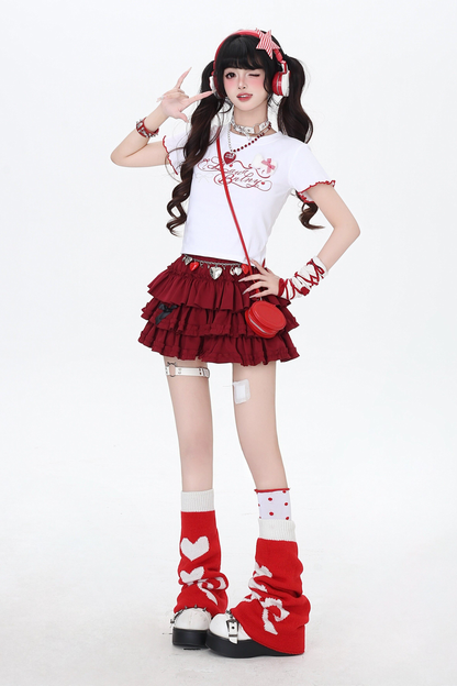 Letter Ribbon Slim Fitted T-shirt