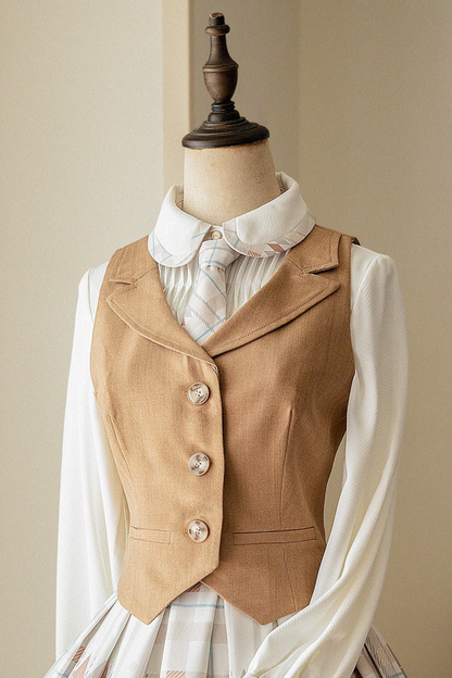 Retro Classic Academy Shirt + Vest + Plaid Skirt