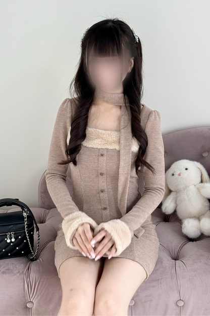 Point Fleece Design Tight Dress