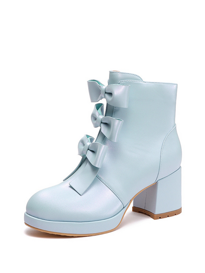 Sweet Ribbon Round Toe Short Boots