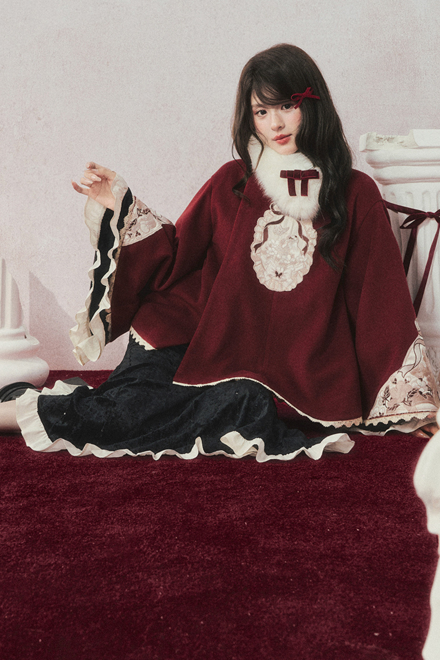 Retro Black Velvet Mermaid Tail Cheongsam Dress + Cape