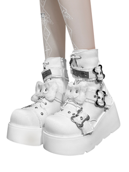 Small Bone Denim Round Toe Platform Short Boots