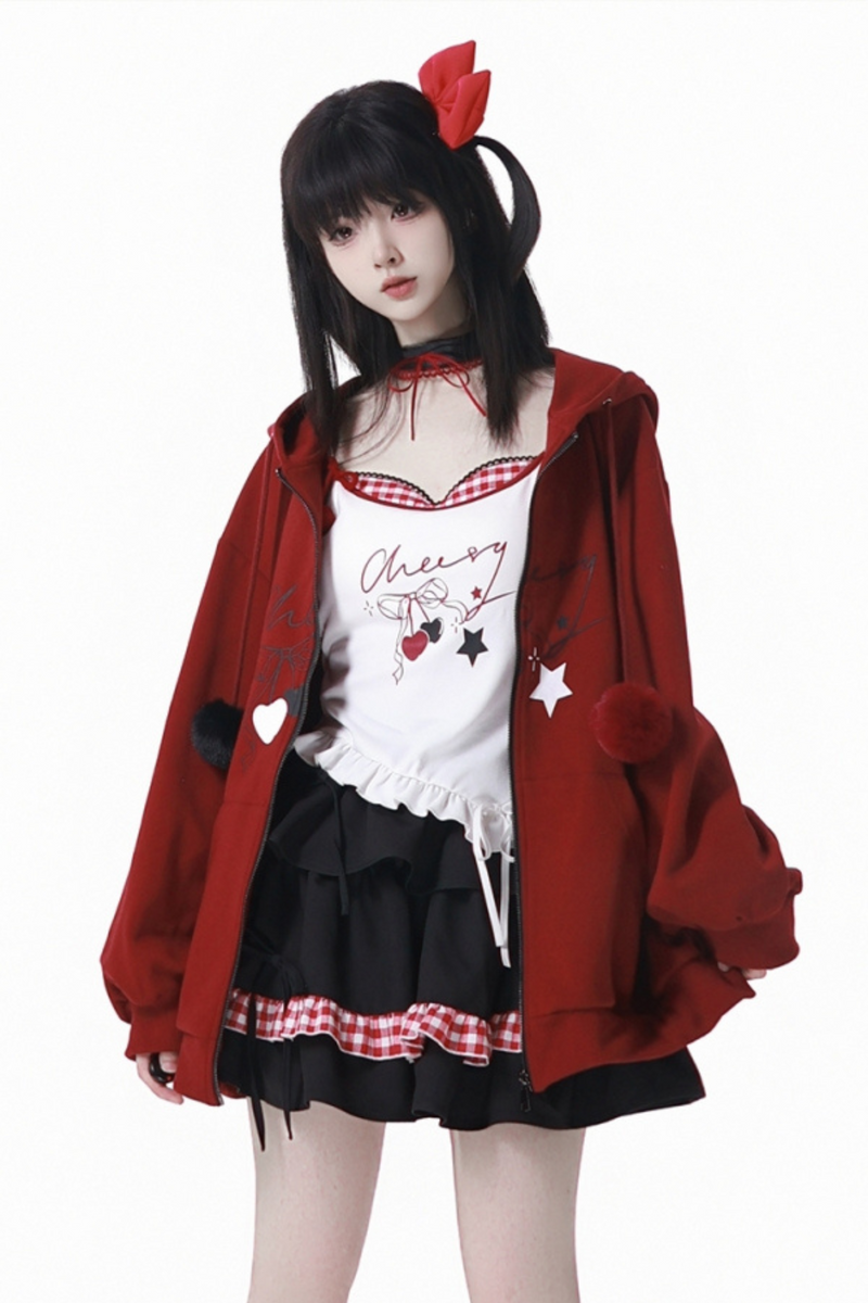 Cherry Wind Hoodie + Camisole + Skirt