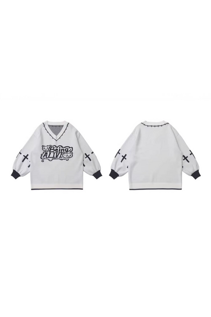 Cat Ear Hooded Top + Loose Knit Sweater + Cargo Pants + Strap Skirt