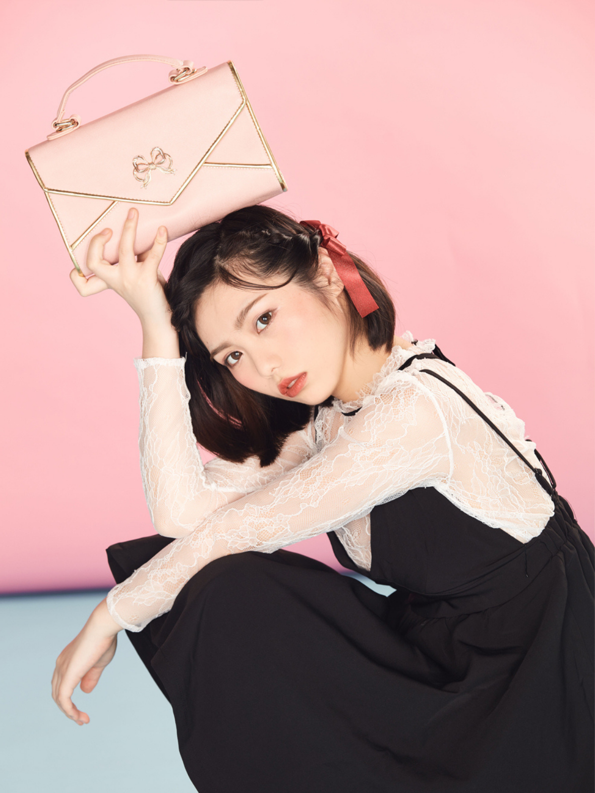 Ribbon Motif Gold Quilted Flap Bag
