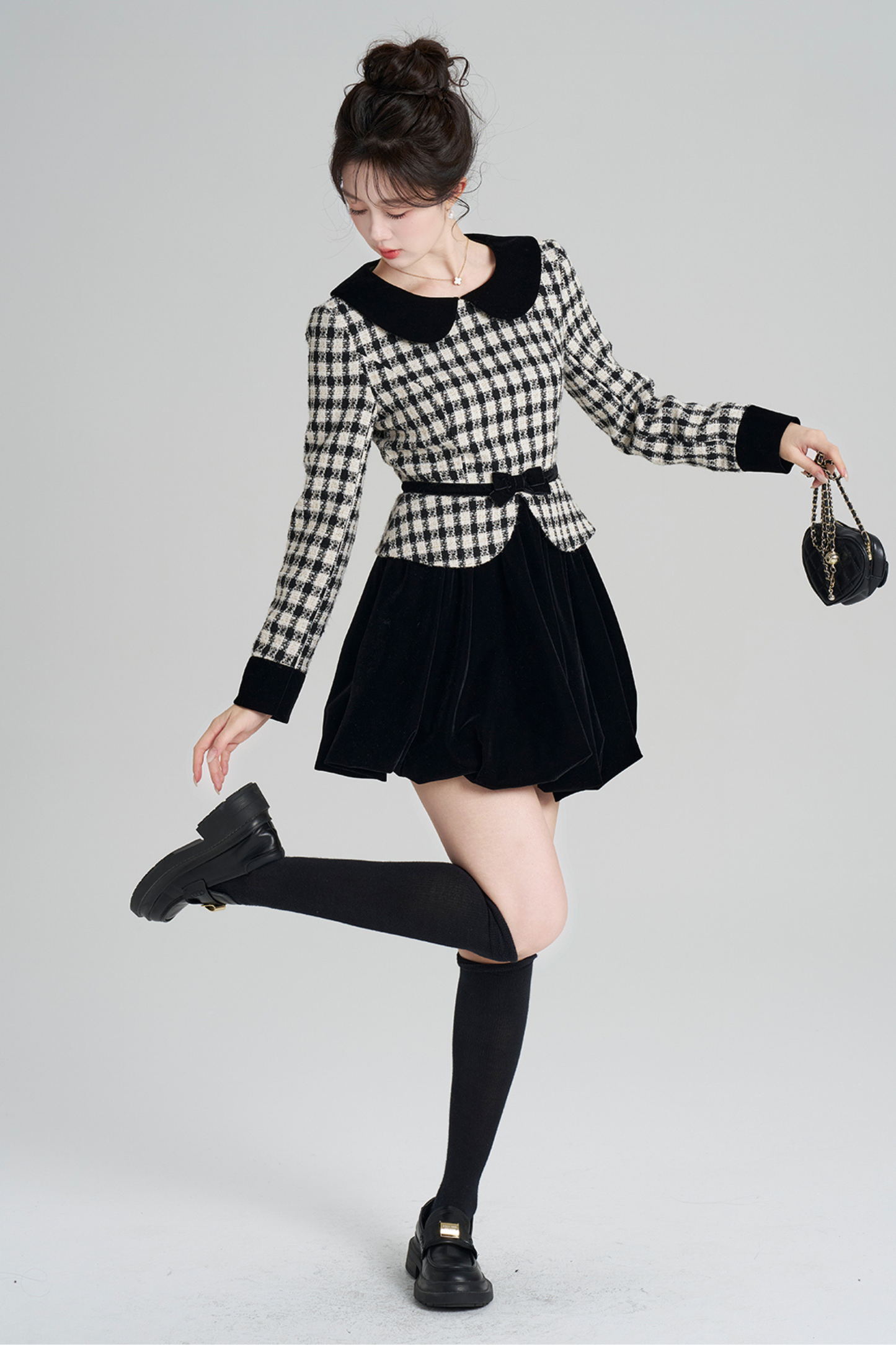 Velvet Monochrome Plaid Dress
