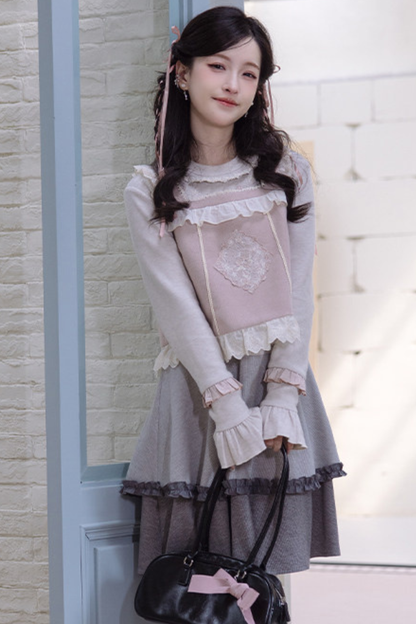 Ballet Tiered Knit Dress + Vest