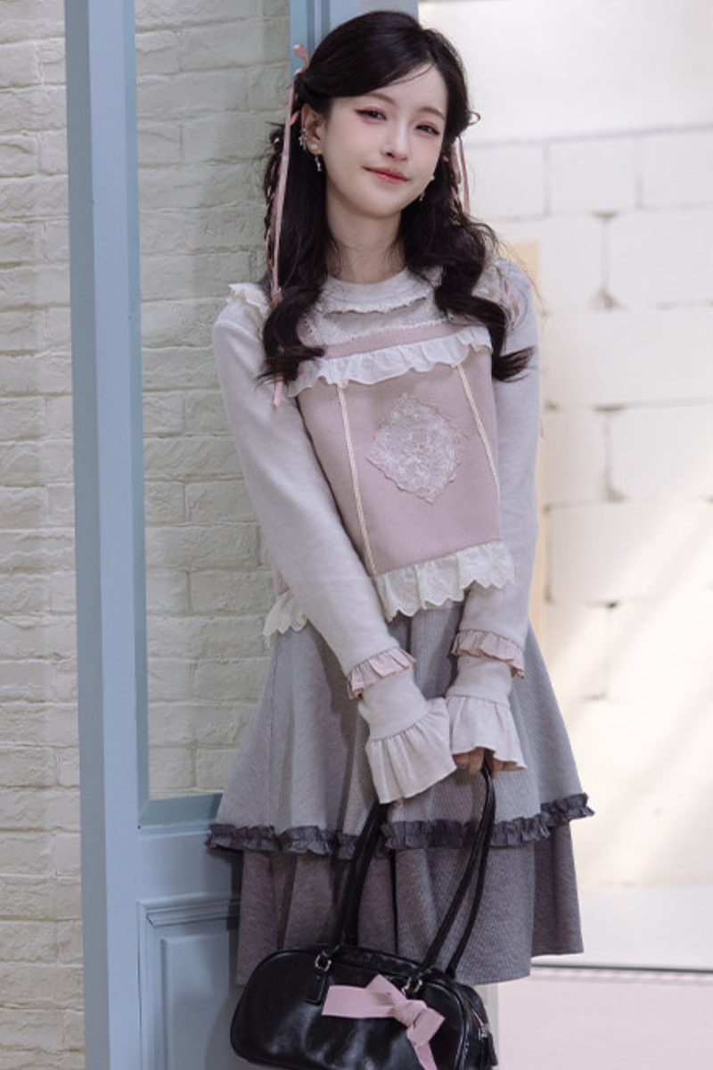Ballet Tiered Knit Dress + Vest
