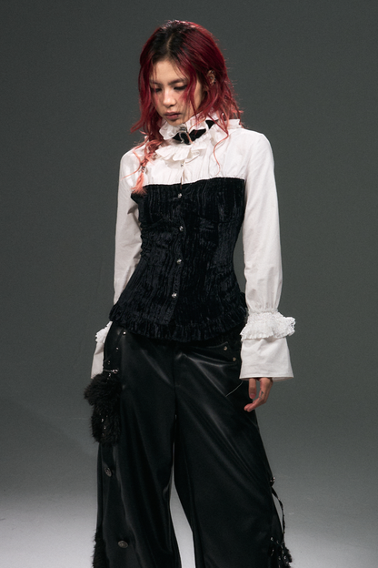 Velvet Lace Up Blouse