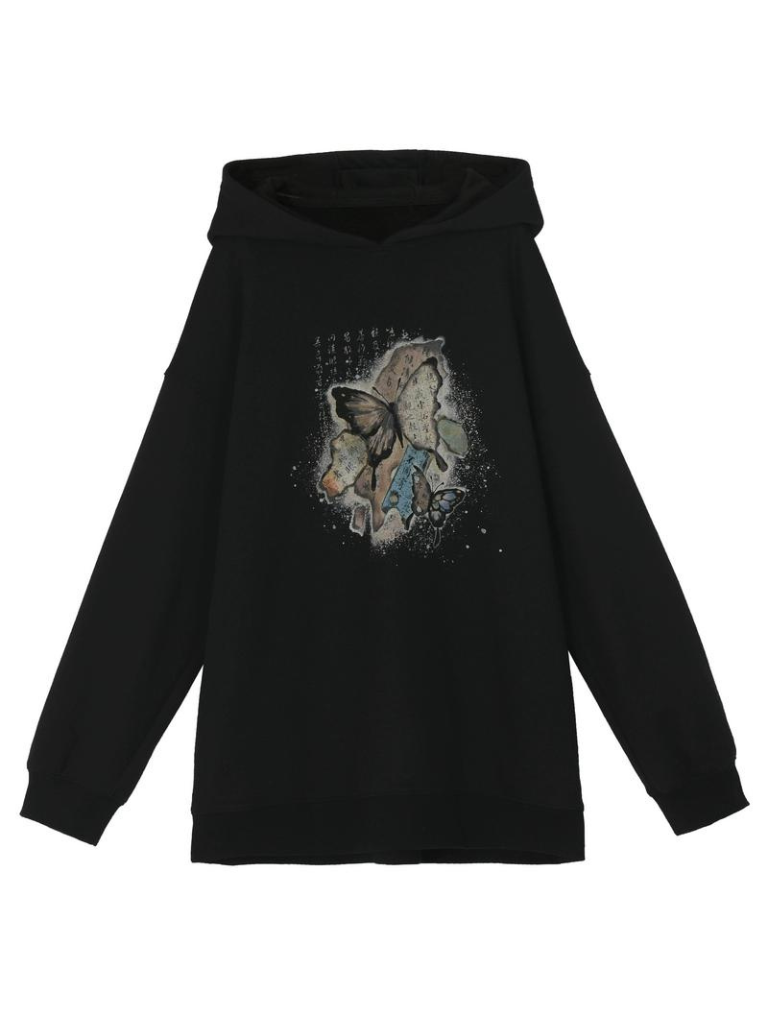 Chinese-style Butterfly Cropped Sweatshirt + Zip Design Hoodie Dress + Black Hoodie [pre-order]