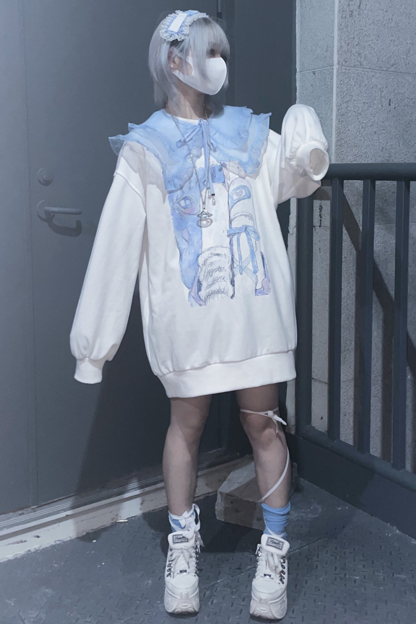 [angel Neighborhood] White Bird Aqua Loose Sweatshirt Dress