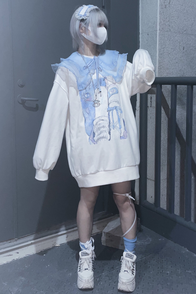 [angel Neighborhood] White Bird Aqua Loose Sweatshirt Dress