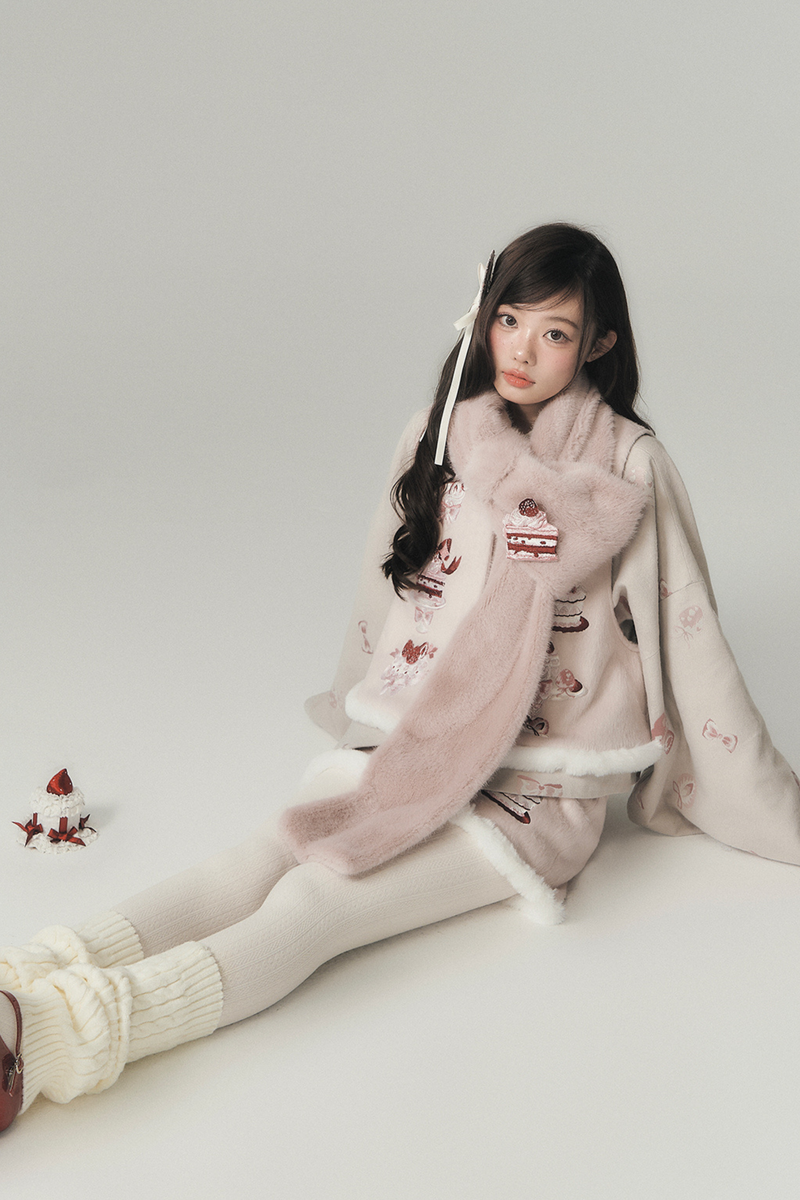 Strawberry Cake Preppy Style Vest + Top + Skirt