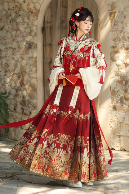 Retro Chinese-style Top + Skirt + Vest + Shoulder