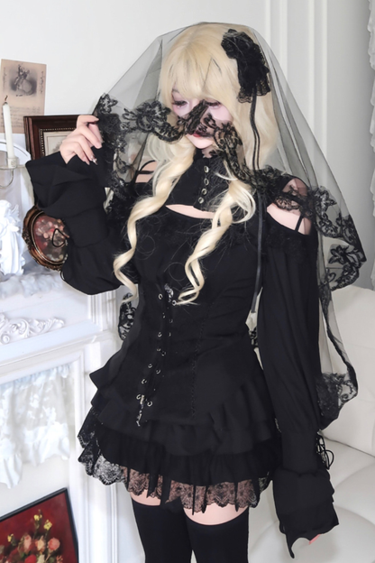 Dark Night Rose Lace Off Shoulder Top + Skirt