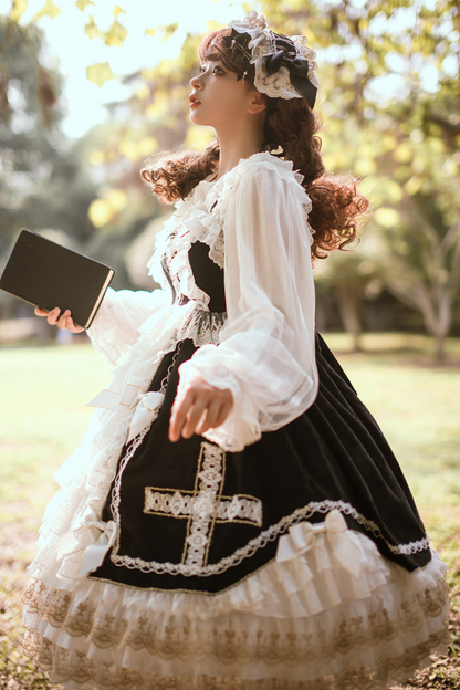 Gothic Doll Lace Jumperskirt + Baby Cap + Hairband + Shawl