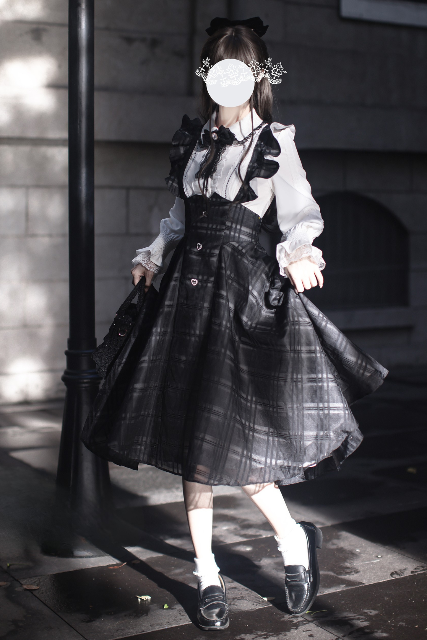 Long Checked Sass Skirt + Shirt + Ribbon