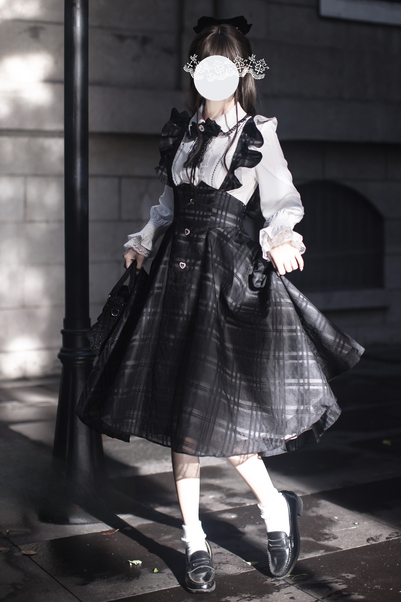 Long Checked Sass Skirt + Shirt + Ribbon