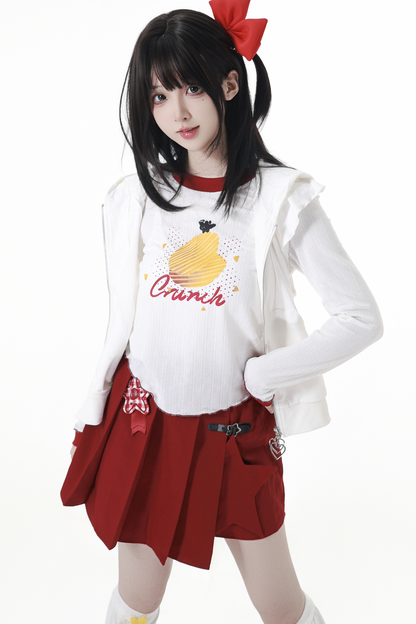 Snack Girl Hooded Vest + Top + Pleated Skirt + Leg Warmers
