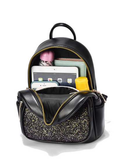 Cat Motif Glitter Backpack